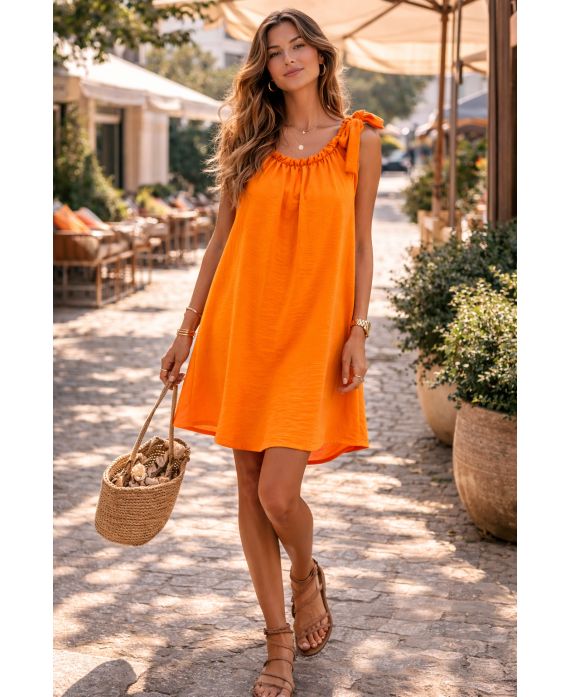 TIE SHOULDER DRESS PE5182 ORANGE