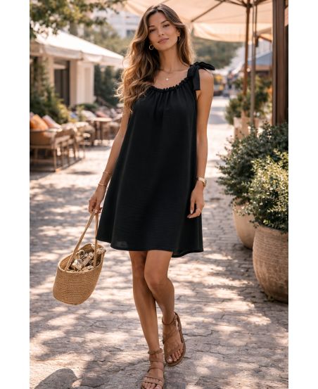 SCHULTERKLEID MIT KRAWATTE PE5182 SCHWARZ