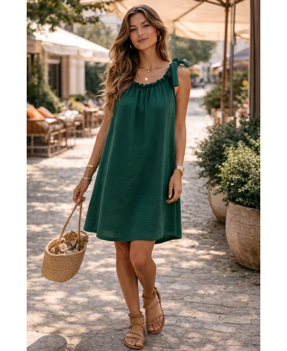 VESTIDO CON HOMBROS ATADOS PE5182 ESMERALDA