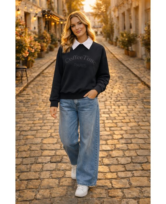 FELPA CON COLLO POLO PE26836 NERA