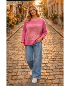 T-SHIRT BI-MATIERE GOLD PE0798 FUSHIA