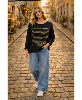 CAMISETA BIMATERIAL DE ESCRITURA DORADA PE0798 NEGRO