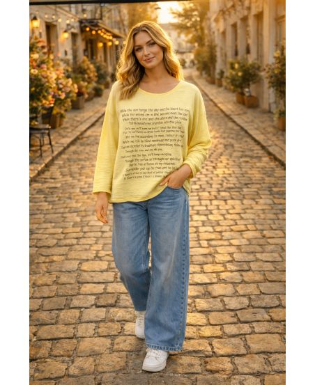 TWO-MATERIAL T-SHIRT WITH GOLD WRITINGS PE0798 YELLOW