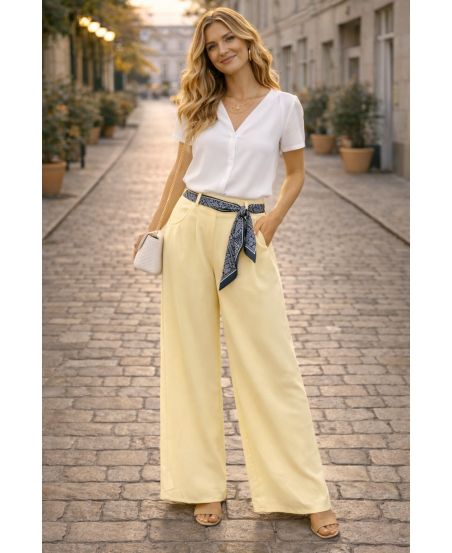 PANTALON CEINTURE FOULARD PE26841 JAUNE