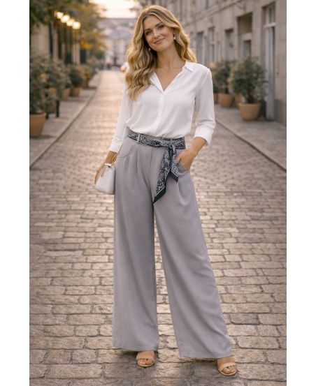 PANTALONI CON CINTURA CON SCIARPA PE26841 GRIGIO