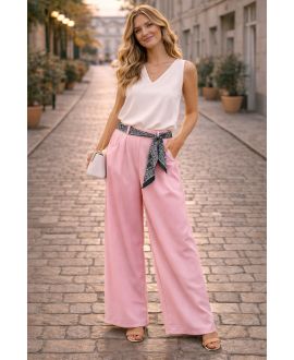 PANTALONES CON CINTURÓN DE BUFANDA PE26841 ROSA