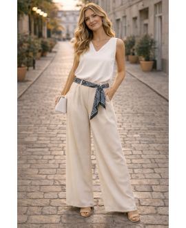 PANTALON CEINTURE FOULARD PE26841 BEIGE