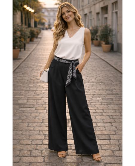 PANTALONES CON CINTURÓN DE BUFANDA PE26841 NEGROS