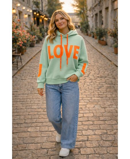 SUDADERA CON CAPUCHA DE AMOR PE26878 VERDE PASTEL