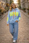 SWEAT CAPUCHE LOVE PE26878 BLEU CIEL