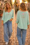 LIGHTWEIGHT SWEATER WITH DOUBLE PRINT PE26857 PASTEL GREEN