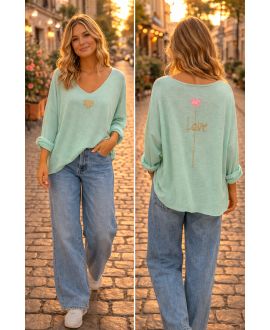 LEICHTER PULLOVER MIT DOPPELBESCHRIFTUNG PE26857 PASTELLGRÜN