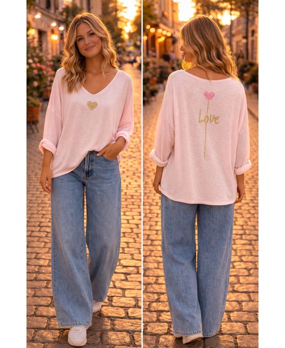 MAGLIONE LEGGERO CON DOPPIA STAMPA PE26857 ROSA