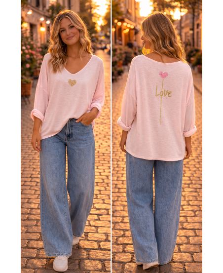 PULL LEGER DOUBLE IMPRESSION PE26857 ROSE