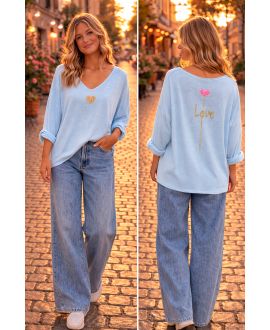 LEKKI SWETER Z PODWÓJNYM WZOREM PE26857 NIEBIESKI