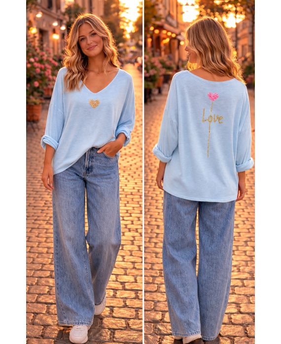 LEKKI SWETER Z PODWÓJNYM WZOREM PE26857 NIEBIESKI