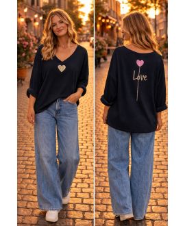 LIGHTWEIGHT SWEATER WITH DOUBLE PRINT PE26857 BLACK