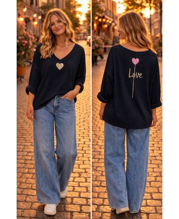 LEICHTER PULLOVER MIT DOPPELTEM DRUCK PE26857 SCHWARZ