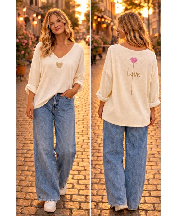 LICHTGEWICHT TRUI MET DUBBELE PRINT PE26857 BEIGE