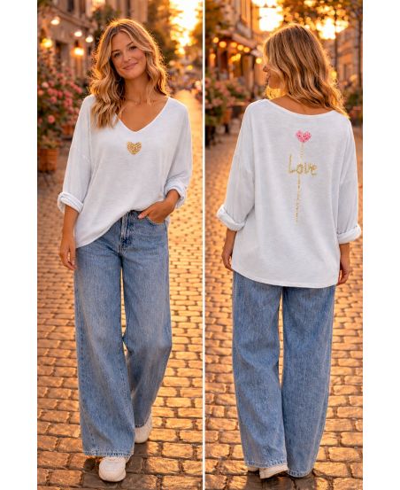 LEICHTER PULLOVER MIT DOPPELAUFDRUCK PE26857 WEISS