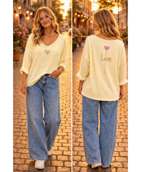 LEKKI SWETER Z PODWÓJNYM WZOREM PE26857 ŻÓŁTYM