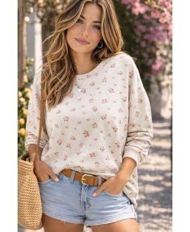 PE2379 BEIGE FLORAL SWEATSHIRT