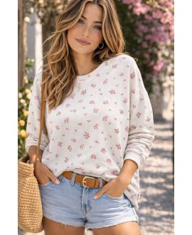 PE2379 WHITE FLOWER SWEATSHIRT