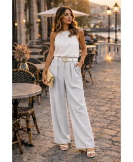 FLOWING TROUSERS WITH GREY PE26883 WAISTBAND