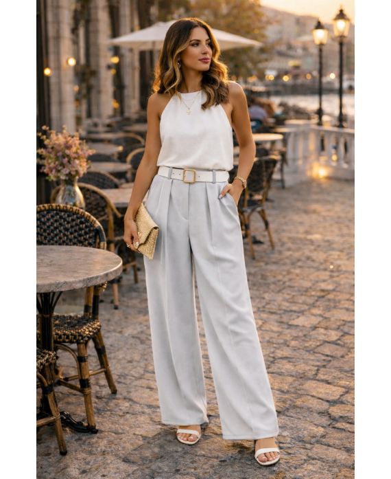 FLOWING TROUSERS WITH GREY PE26883 WAISTBAND