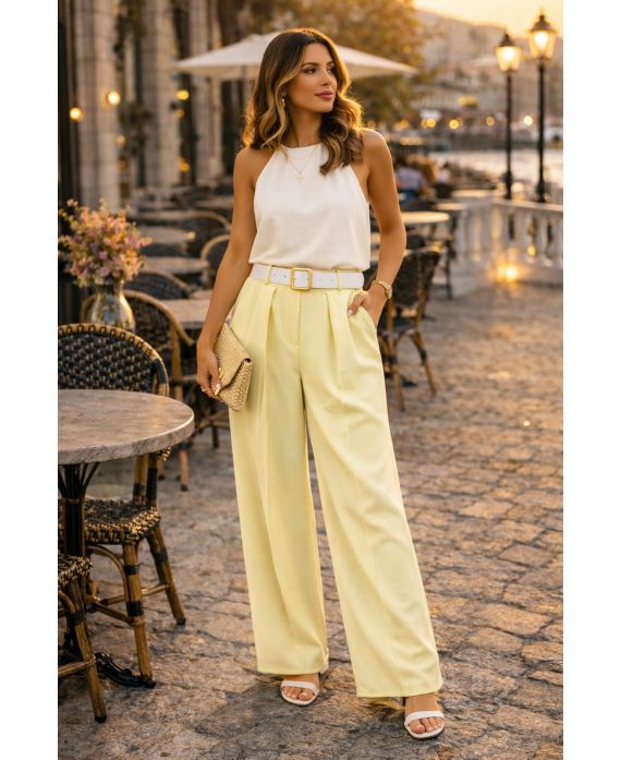 FLOWING TROUSERS WITH WAISTBAND PE26883 YELLOW
