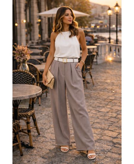 FLOWING TROUSERS WITH BELT PE26883 TAUPE