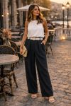 PANTALON FLUIDE AVEC CEINTURE PE26883 NOIR