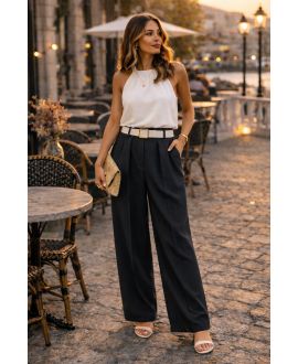 FLOWING TROUSERS WITH BLACK PE26883 WAISTBAND