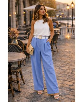 PANTALONI FLUENTI CON CINTURA PE26883 JEANS BLU
