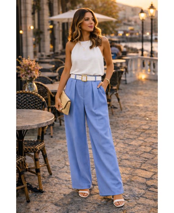 FLOWING TROUSERS WITH WAISTBAND PE26883 BLUE JEANS