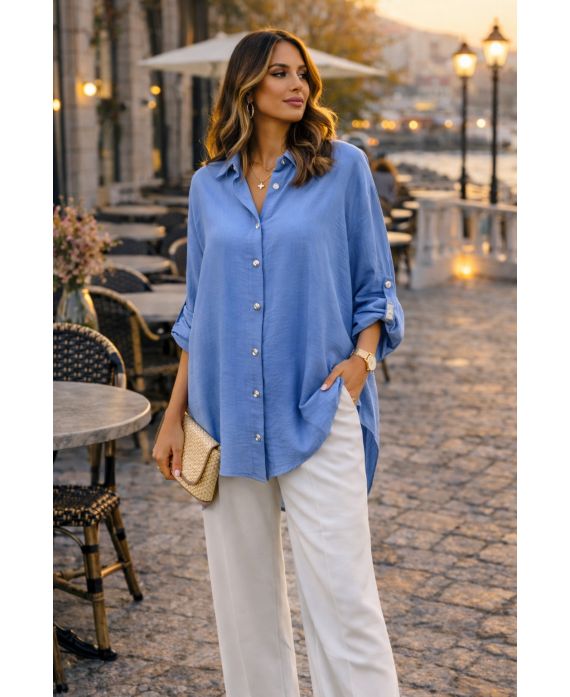 CAMICIA OVERSIZE PE2102 BLU CIELO FLUENTE