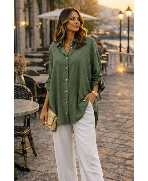 FLOWING OVERSIZED SHIRT SS2102 MILITARY GREEN
