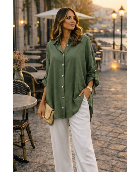 CAMISA OVERSIZE FLUIDA SS2102 VERDE MILITAR