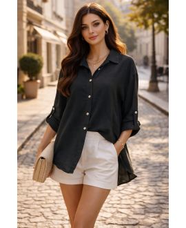 CAMISA OVERSIZE FLUIDA PE2102 NEGRA