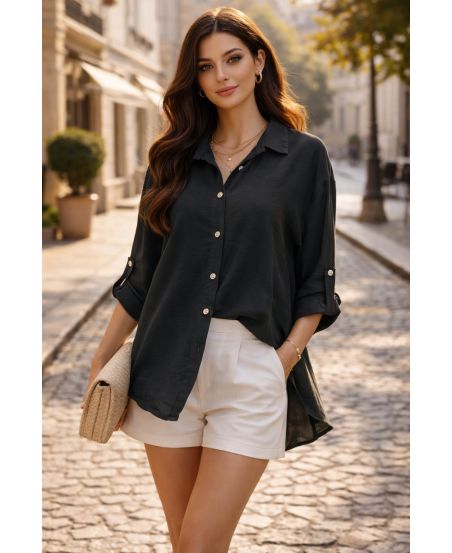 VLOEIEND OVERSIZED SHIRT PE2102 ZWART