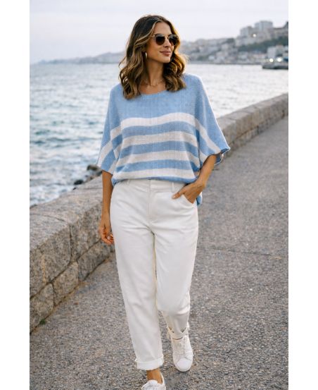 SWETER W PASKI W CHIC PE260528 NIEBIESKIM NIEBIESKU