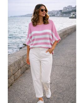 CHIC PINK PE260528 STREIFENPULLOVER