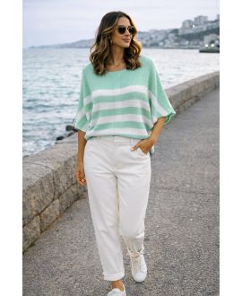 PASTELOWOZIELONY SWETER W PASKI PE260528 PASKI