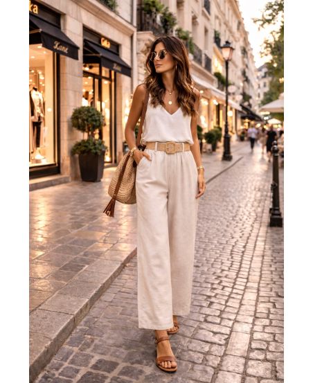 PANTALON 2 POCHES CEINTURE PE26890 BEIGE