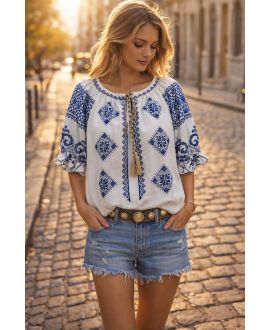 NAVY BLUE PRINT TIE TOP PE260524