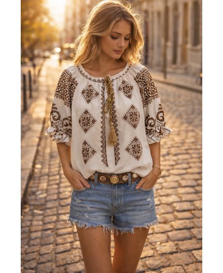 BEDRUCKTES KRAWATTENOBERTEIL PE260524 TAUPE