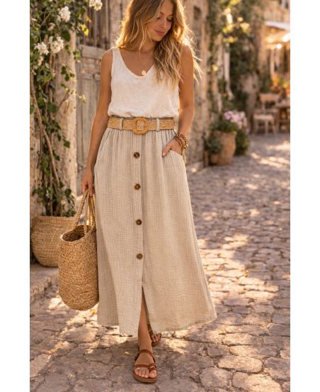 2-ZAK KATOENEN GAASROK + RIEM PE260520 BEIGE