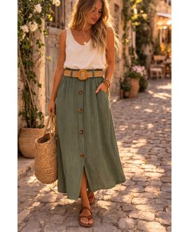 2-POCKET COTTON GAUZE SKIRT + KHAKI PE260520 BELT