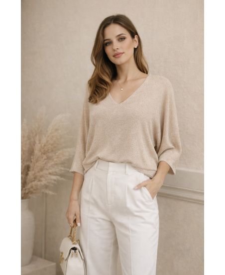 SCHICKER LUREX-PULLOVER PE260535 BEIGE