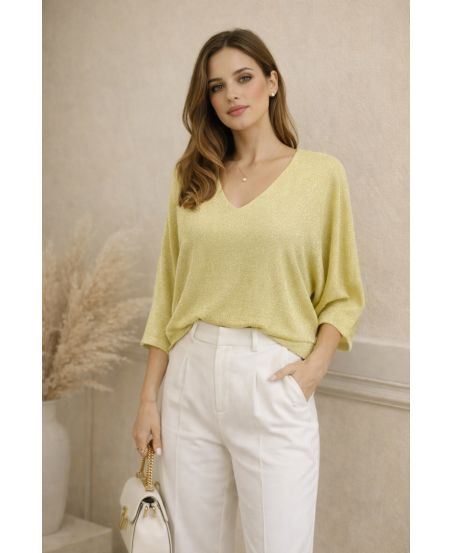 SZYKOWNY SWETER LUREX PE260535 ŻÓŁTYM